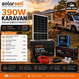 390W Karavan Solar Enerji Paketi - 100Ah LifePO4 Akü - 1000W Tam Sinüs İnverter 390W Karavan Solar Enerji Paketi - 100Ah LifePO4 Akü - 1000W Tam Sinüs İnverter